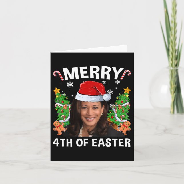 Funny Kamala Harris Christmas Santa Hat Merry 4th  Card (Front)