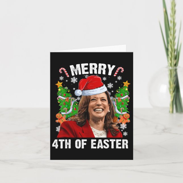 Funny Kamala Harris Christmas Santa Hat Merry 4th  Card (Front)
