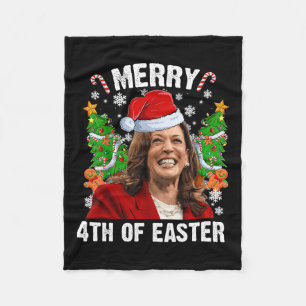Funny Kamala Harris Christmas Santa Hat Merry 4th Fleece Blanket