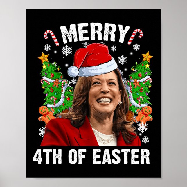 Funny Kamala Harris Christmas Santa Hat Merry 4th  Poster (Front)