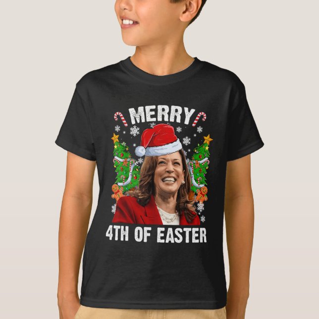 Funny Kamala Harris Christmas Santa Hat Merry 4th  T-Shirt (Front)