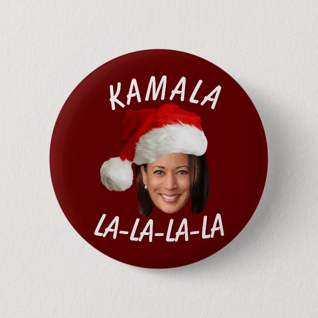 Funny Kamala Harris Face Santa Hat Christmas  Button (Front)