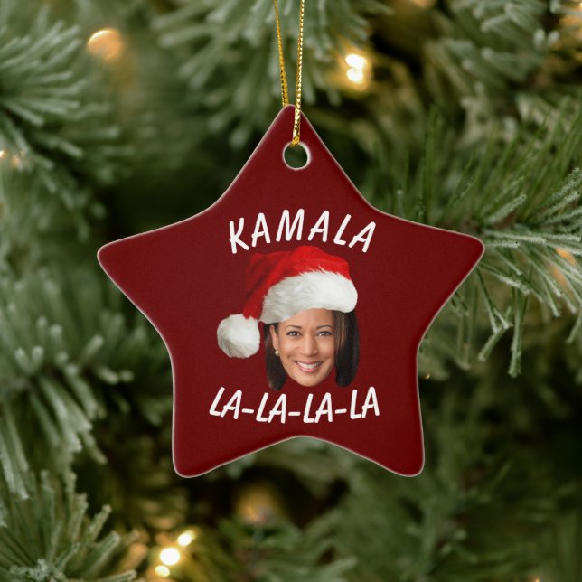 Funny Kamala Harris Face Santa Hat Christmas  Ceramic Ornament (Tree)