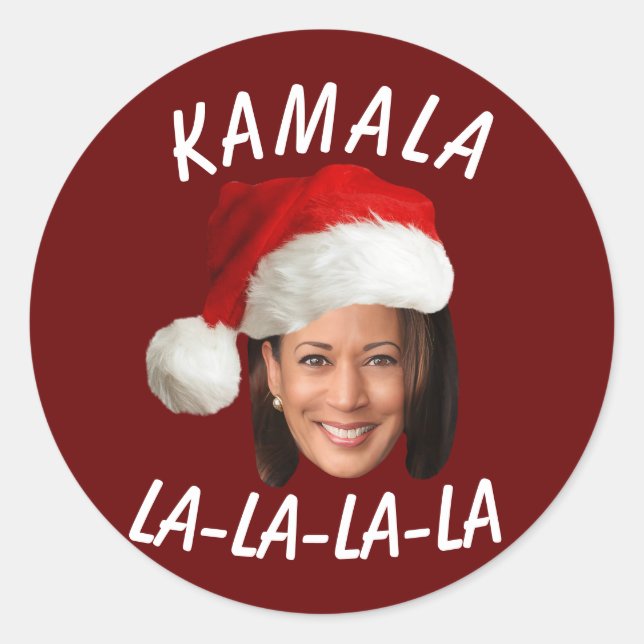 Funny Kamala Harris Face Santa Hat Christmas  Classic Round Sticker (Front)
