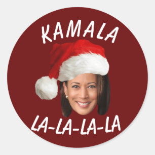 Funny Kamala Harris Face Santa Hat Christmas Classic Round Sticker