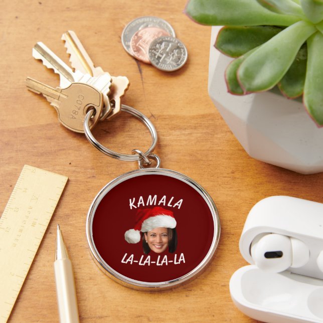Funny Kamala Harris Face Santa Hat Christmas  Keychain (Desk)