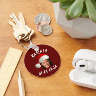 Funny Kamala Harris Face Santa Hat Christmas Keychain