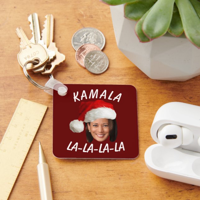 Funny Kamala Harris Face Santa Hat Christmas  Keychain (Desk)