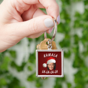 Funny Kamala Harris Face Santa Hat Christmas Keychain