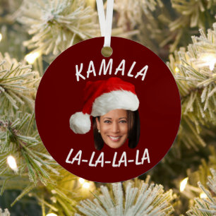 Funny Kamala Harris Face Santa Hat Christmas  Metal Ornament