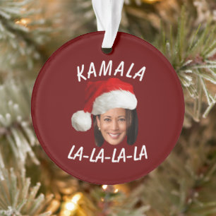 Funny Kamala Harris Face Santa Hat Christmas  Ornament