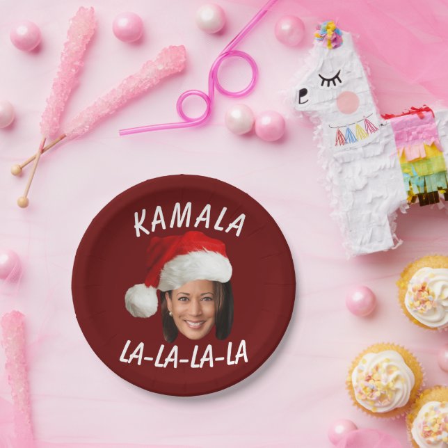 Funny Kamala Harris Face Santa Hat Christmas  Paper Plates (Party)