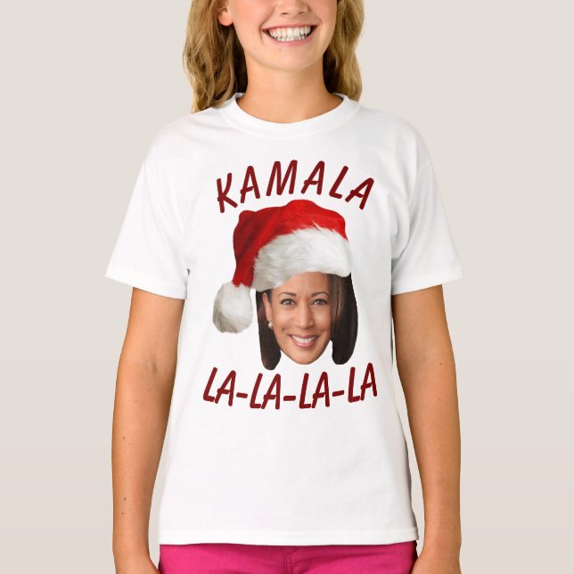 Funny Kamala Harris Face Santa Hat Christmas  T-Shirt (Front)