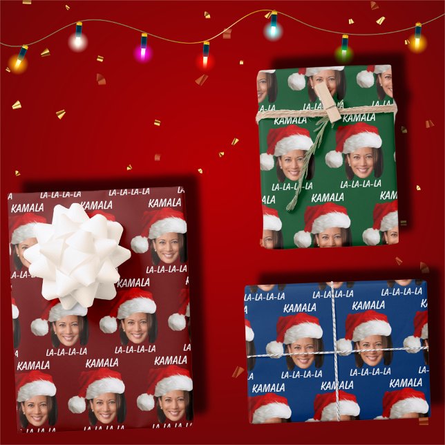 Funny Kamala Harris Face Santa Hat Christmas  Wrapping Paper Sheets (Creator Uploaded)