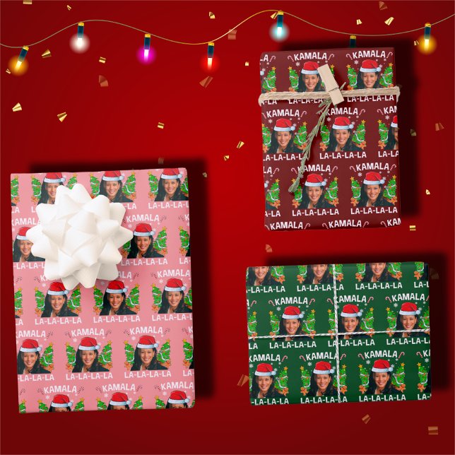 Funny Kamala Harris Pink Christmas  Wrapping Paper Sheets (Creator Uploaded)
