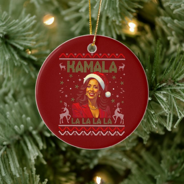 Funny Kamala Harris Santa Hat 2024 Christmas Ceramic Ornament (Tree)