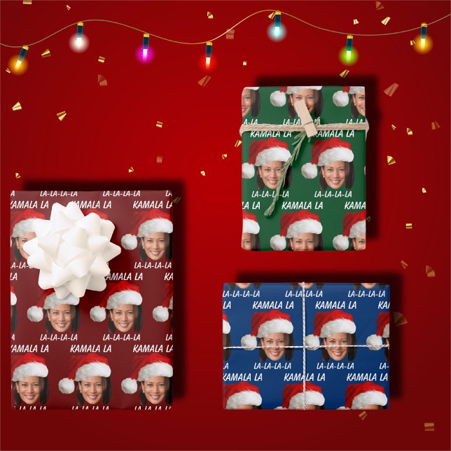 Funny Kamala Harris Santa Hat Merry Christmas Wrapping Paper Sheets (Creator Uploaded)