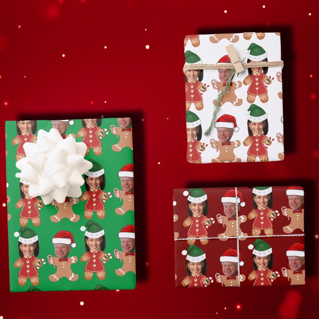 Funny Kamala Harris Walz Face Gingerbread Wrapping Paper Sheets (Creator Uploaded)