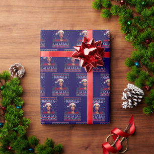 Funny Kamala Santa Claus Christmas Ugly Gift Blue Wrapping Paper