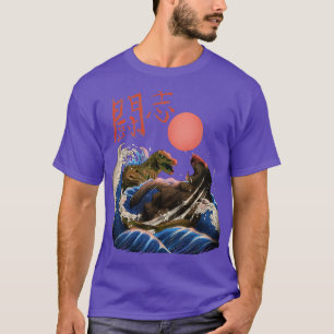 Funny Kanagawa Wave with Kanji Dinosaur Kaiju T-Shirt