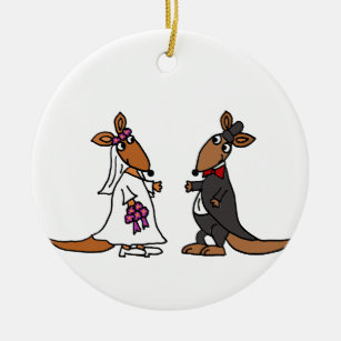 Funny Kangaroo Bride and Groom Wedding Design Ceramic Ornament