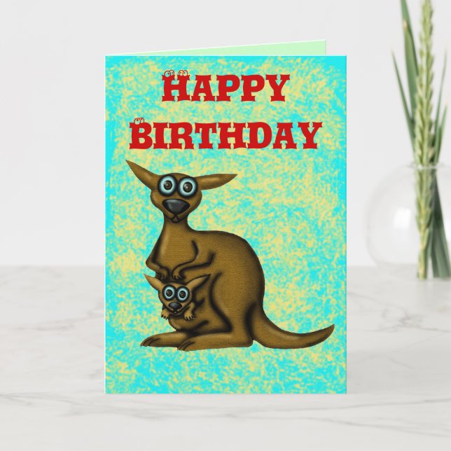 Funny kangaroo happy birthday card (Front)
