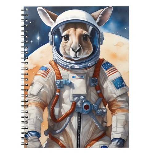 Funny Kangaroo in Astronaut Suit in Outer Space Notebook