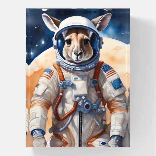 Funny Kangaroo in Astronaut Suit in Outer Space Paperweight