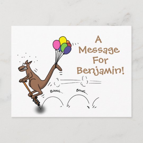 Funny kangaroo on pogo stick cartoon illustration postcard