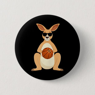 Funny Kangaroo Wearing Sungles Playing Basketball  Button