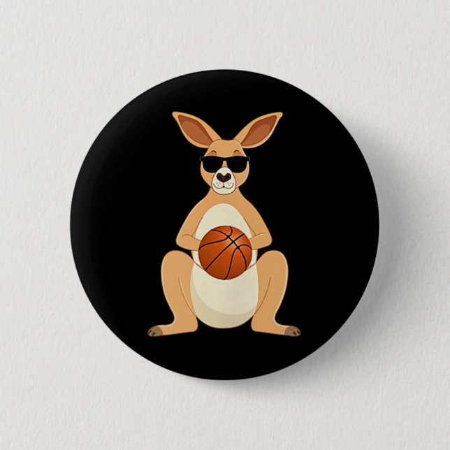 Funny Kangaroo Wearing Sungles Playing Basketball  Button (Front)