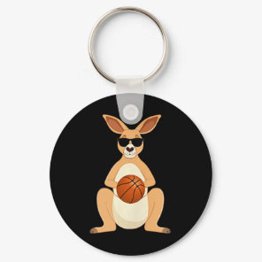 Funny Kangaroo Wearing Sungles Playing Basketball  Keychain