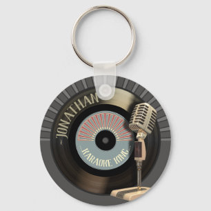 Funny Karaoke King Retro Record Keychain