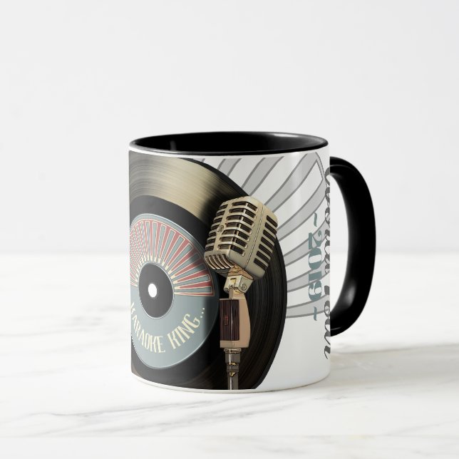 Funny Karaoke King Retro Vinyl Record Mug (Front Right)