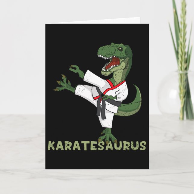 Funny Karate Dinosaur Karatesaurus T-rex Graphic K Card (Front)