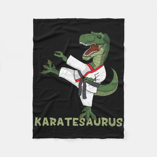 Funny Karate Dinosaur Karatesaurus T-rex Graphic K Fleece Blanket (Front)