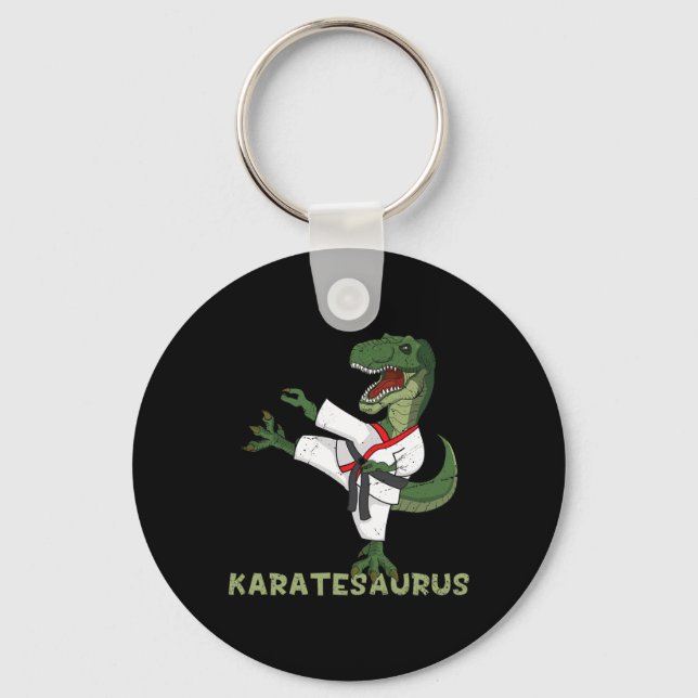 Funny Karate Dinosaur Karatesaurus T-rex Graphic K Keychain (Front)