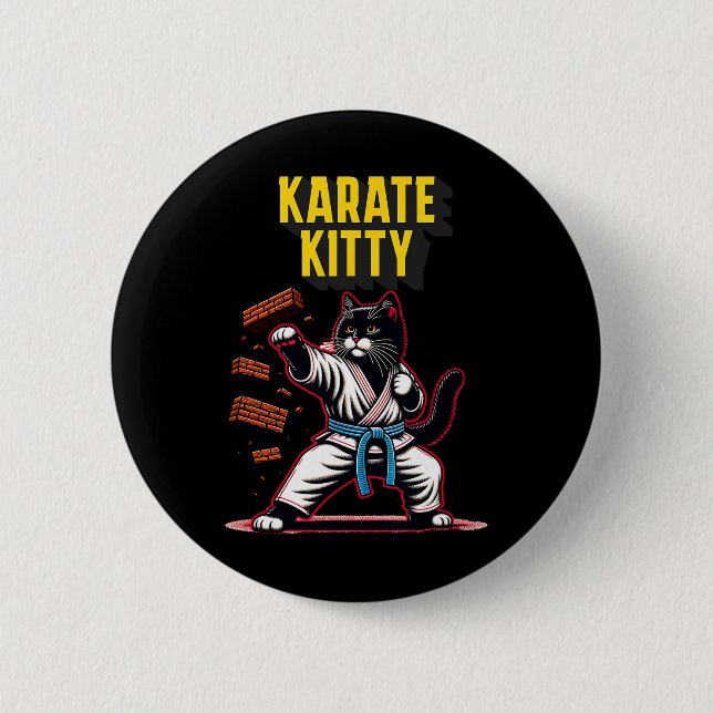 Funny Karate Kitty - Martial Arts Feline Champion  Button (Front)