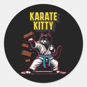 Funny Karate Kitty - Martial Arts Feline Champion Classic Round Sticker