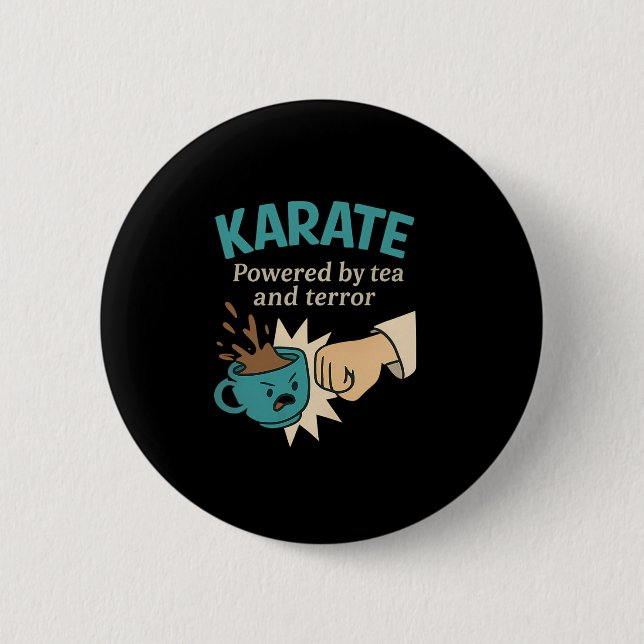 Funny Karate Martial Humor Powered  Button (Front)