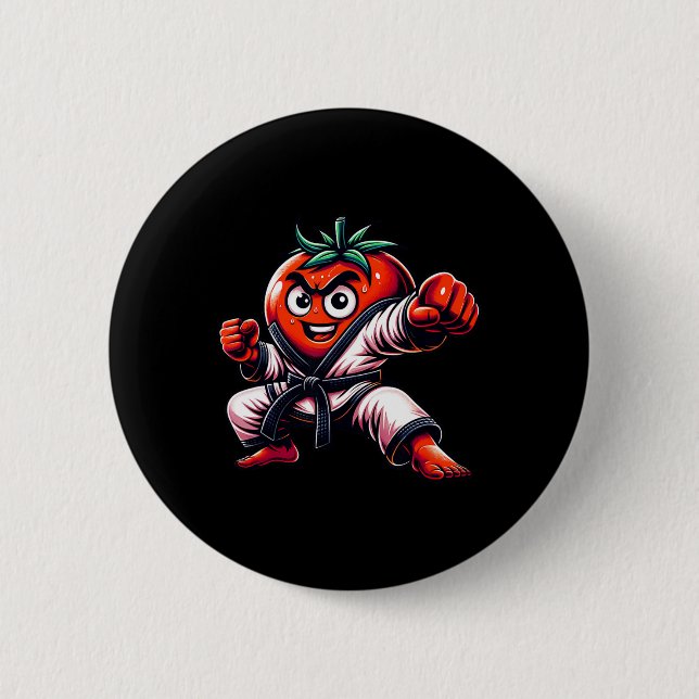 Funny Karate Tomato Design For Martial Arts Lovers Button (Front)