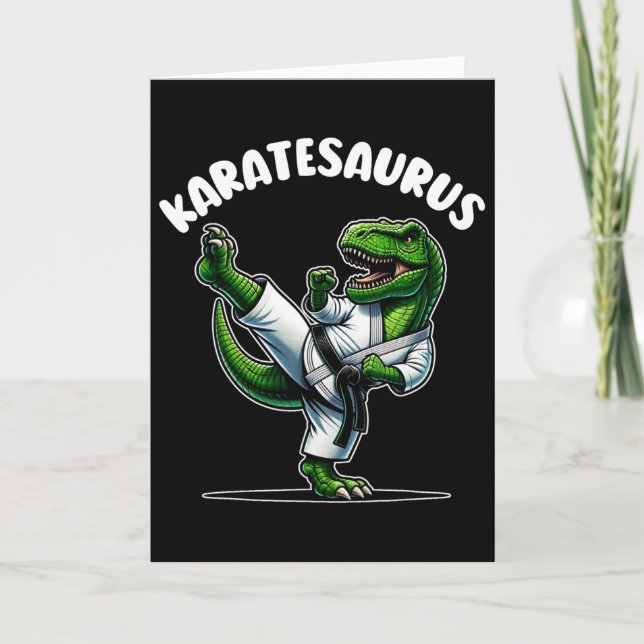 Funny Karatesaurus Dinosaur T Rex In Karate Gi Bla Card (Front)