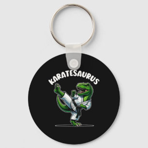Funny Karatesaurus Dinosaur T Rex In Karate Gi Bla Keychain