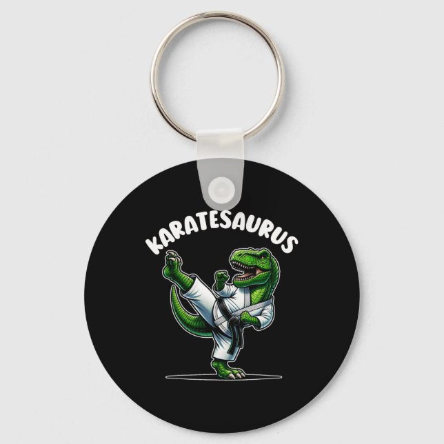 Funny Karatesaurus Dinosaur T Rex In Karate Gi Bla Keychain (Front)