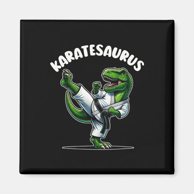 Funny Karatesaurus Dinosaur T Rex In Karate Gi Bla Magnet (Front)