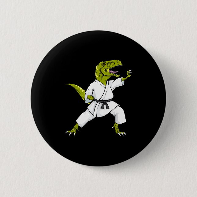 Funny Karatesaurus T-rex Dinosaur Karate Samurai D Button (Front)