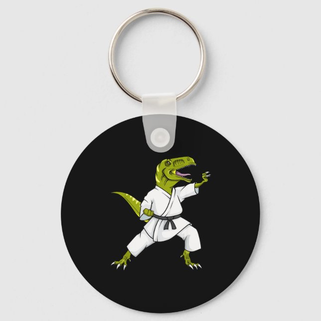 Funny Karatesaurus T-rex Dinosaur Karate Samurai D Keychain (Front)