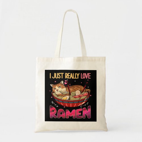 Funny Kawaii Anime Cats Love Ramen Japanese Noodle Tote Bag