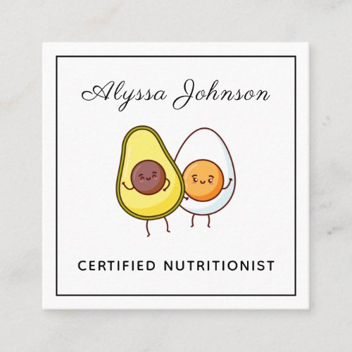 Funny Kawaii Avocado  Egg Keto Theme Nutritionist Square Business Card