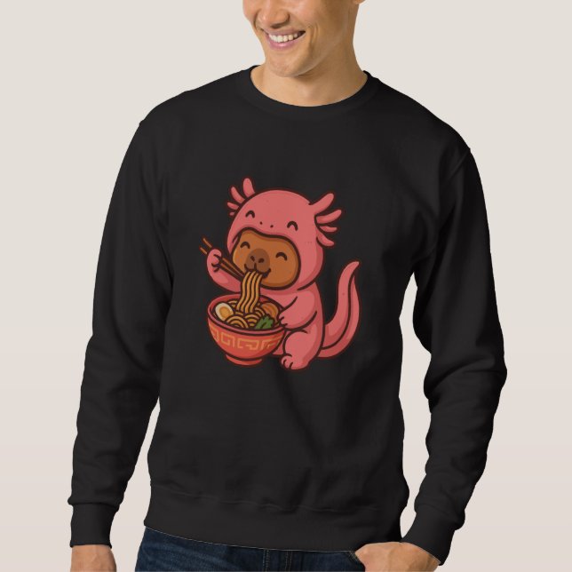Funny Kawaii Axolotl and Capybara Eating Ramen Ani Sweatshirt (Front)